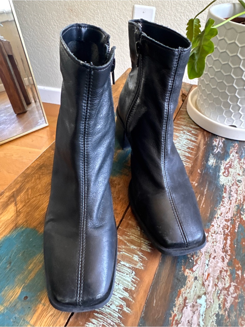 Classic Black Square-Toe Ankle Booties with Side Zip